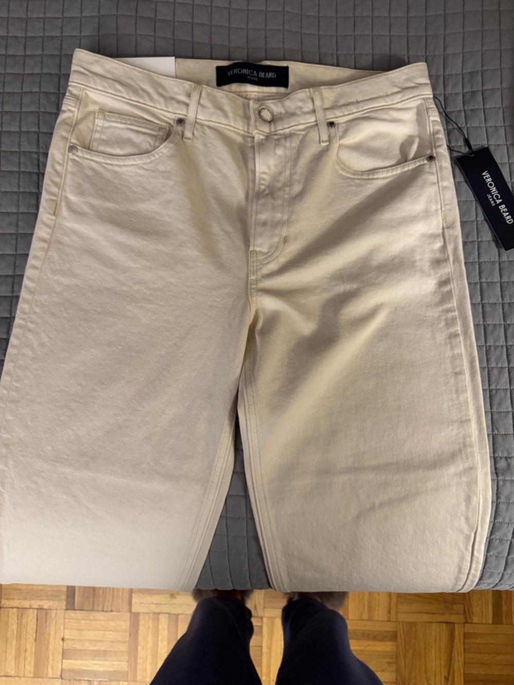 Veronica Beard Cream Straight Leg Jeans